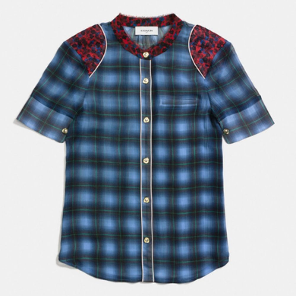 COACH Plaid Piped Blouse